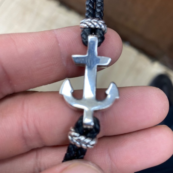 New DAVID YURMAN Men's Maritime Anchor Leather Bracelet in Silver & Onyx Med - Picture 5 of 8